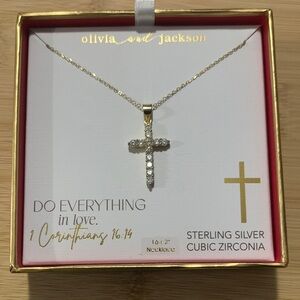 NWT Gold Cross Necklace with Cubic Zirconia